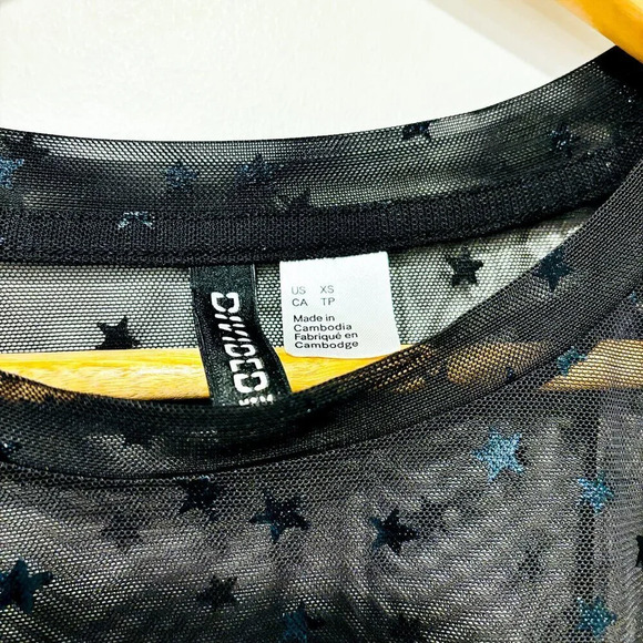 DIVIDED Black Sheer Mesh Star Top | Transparent Party Tee * - Picture 4 of 7